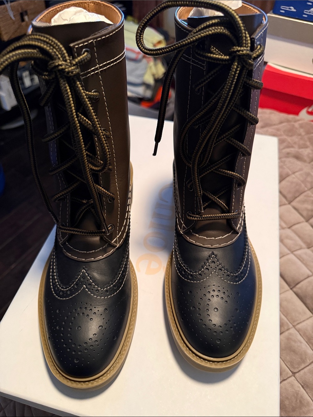 CHLOE Franne Combat Boots in Dark Brown, Size 41 EUC